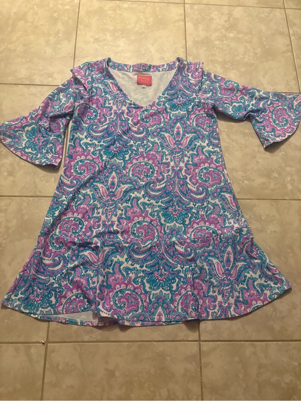 Gingy Paisley Purple Teal White XL Swim Cover Up Dress